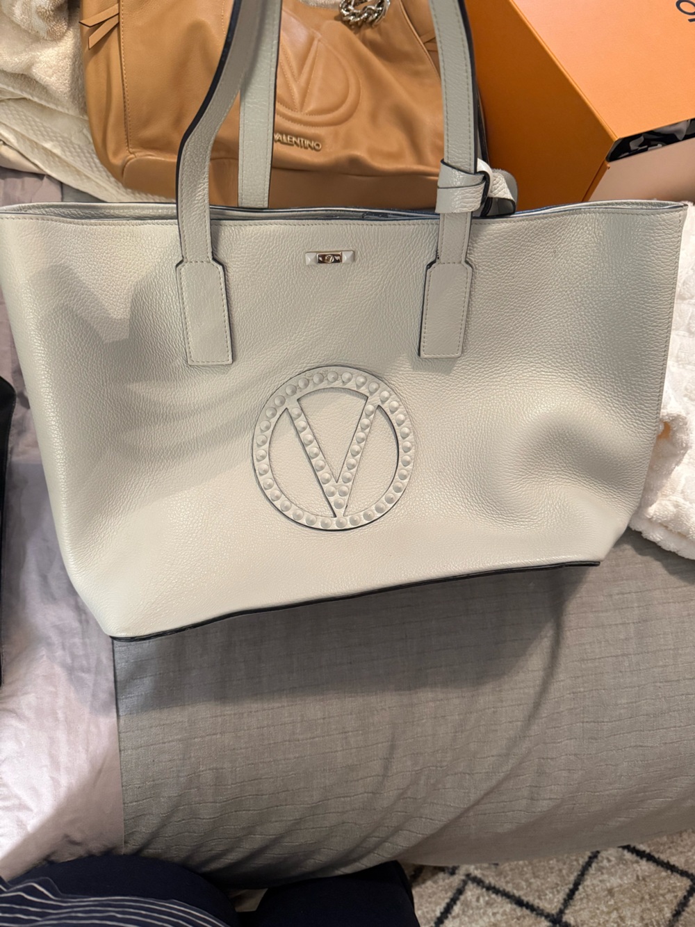Valentino White Leather V-Logo Tote